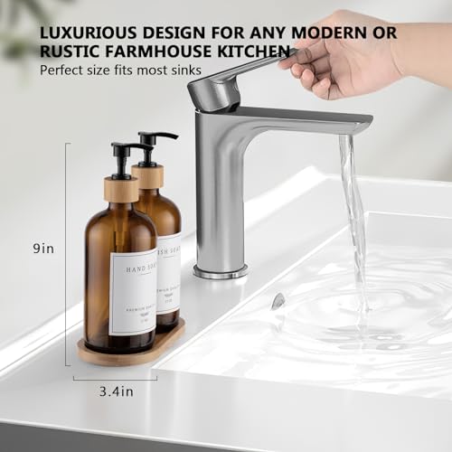Amber Glass Soap Dispenser (Amber Bottle + 14 Labels + Funnel + Tray)