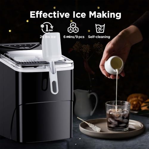 Countertop Ice Maker (Black with Ice Basket Handle / 26lbs)