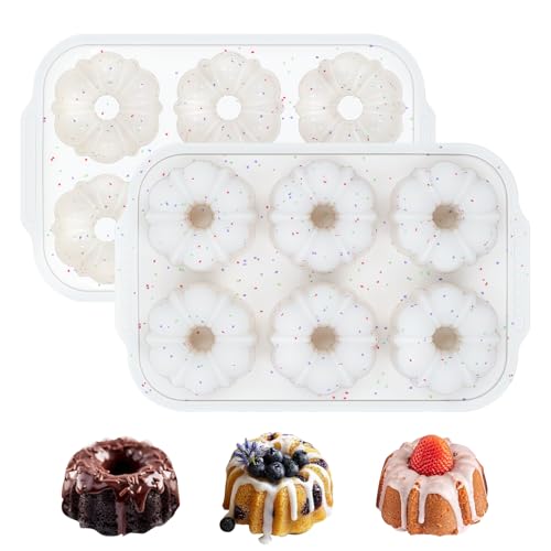3 Inch Mini Fluted Tube Cake Pans for Baking with Metal Reinforced Frame (Mini Creamy: 2 pcs)