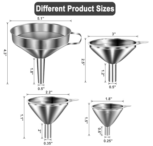 Stainless Steel Funnels for Kitchen use (4 Count)
