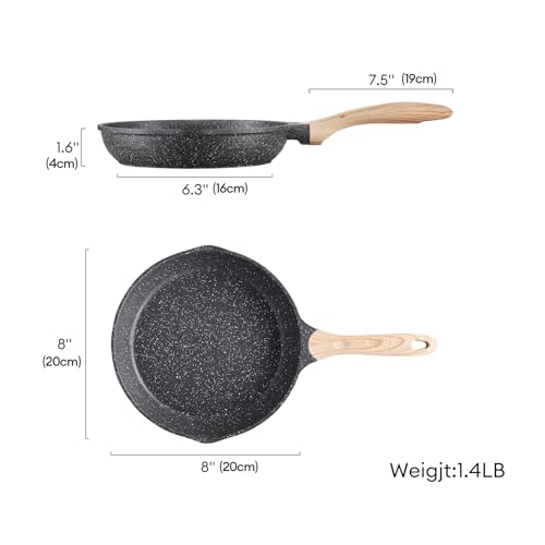 8" Nonstick Frying Pan Skillet Small Egg Pan with Lid Dual Spouts (Gray / 8" frying pan with lid)
