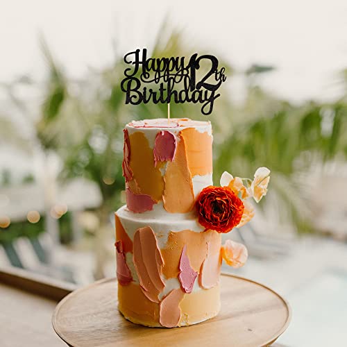 1 PCS Happy 12th Birthday Cake Topper Glitter Cheers to 12 Years Birthday Cake Pick 12 Fabulous Cake Decoration for Happy 13th Birthday Theme Party Decorations Supplies Black (Black / 12th)