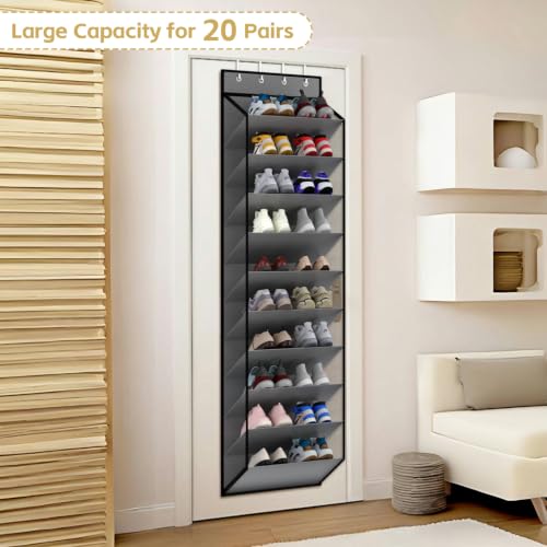 10 Tiers Mesh Over Door Shoe Organizer Storage (Grey-1 Pack of 10 Cell)