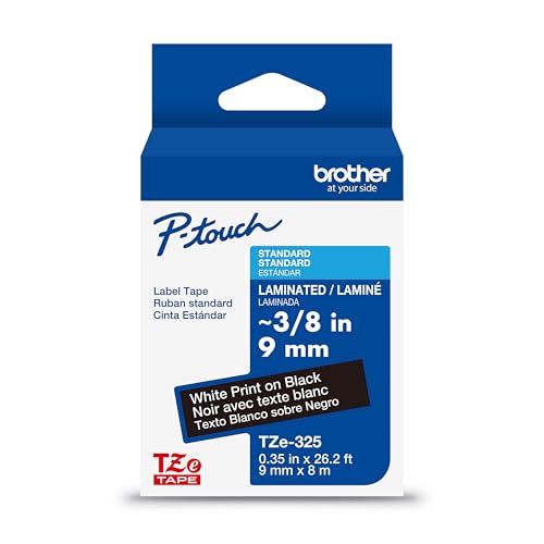 Genuine P Touch TZe White Print on Black Label Tape (White on Black / 9mm (0.35”) / Pack of 1)