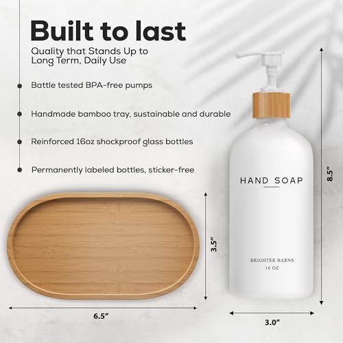 White Glass Hand and Dish Soap Dispenser Set by Brighter Barns (White Hd)