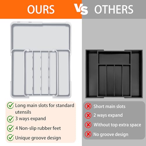 Adjustable Silverware Drawer Organizer (Grey / M(9.5-15.2"W x 12.6-19"D))