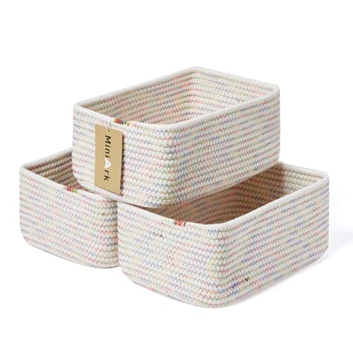 Small Storage Baskets for Organizing (3pcs-L11.5xW7.5xH4.7" / Rainbow Stitches)