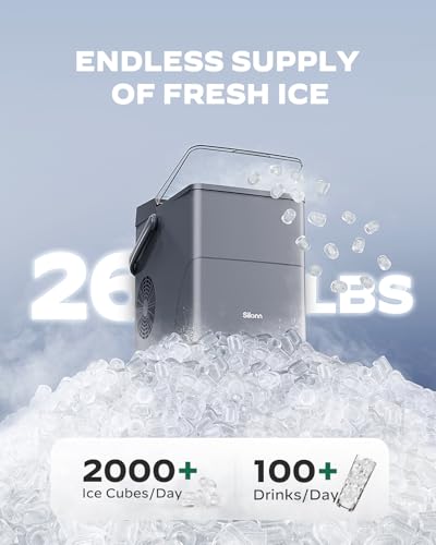Countertop Ice Maker with Expanding 2.5L Ice Basket (Grey / 26.5 lbs)