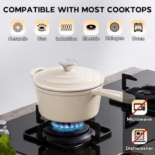Enameled Cast Iron Sauce Pan (Cream White / 1 Quarts)