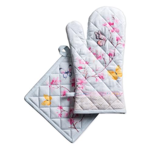 100% Cotton Oven Mitt & Pot Holder Set (050 - Blossoms in Spring / 7.5" x 13" & 8" x 8" (Oven Mitt & Pot Holder))