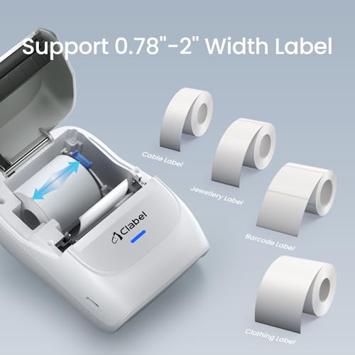 Thermal Label Maker Machine 221B Mini Portable Label Printer Thermal Labeling Printing Machine Sticker Bluetooth Label Printer Barcode Inkless Labelmaker for Price Logo Clothing (Gray White)