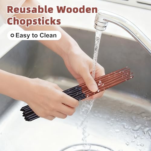 5 Pairs Hardwood Chopsticks Reusable Japanese Style Natural Wood Chop Stick Hand (Natural Wood - Carving Style)