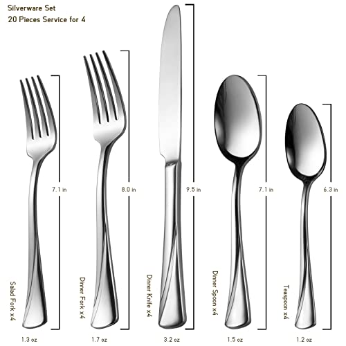 Alice 20 Piece Silverware Set Stainless Steel Flatware Set (4 Count)