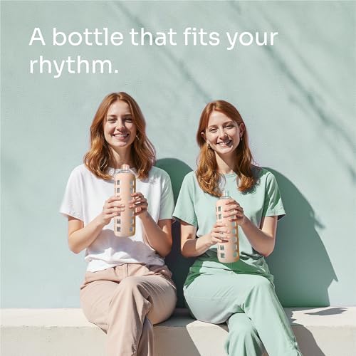40oz / 32oz / 22oz / 12oz Borosilicate Glass Water Bottle with Time & Volume Markers, Silicone Sleeve, Stainless Steel Lid | Reusable Glass Bottle for Water & Juice (32oz Hazelnut) (Hazelnut (1 Count) / 32 Ounces)