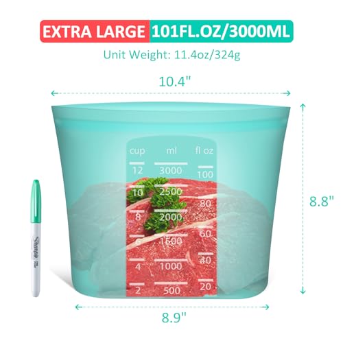 Reusable Food Storage Bags Extra Large (Aqua | XL | 4 Pack)