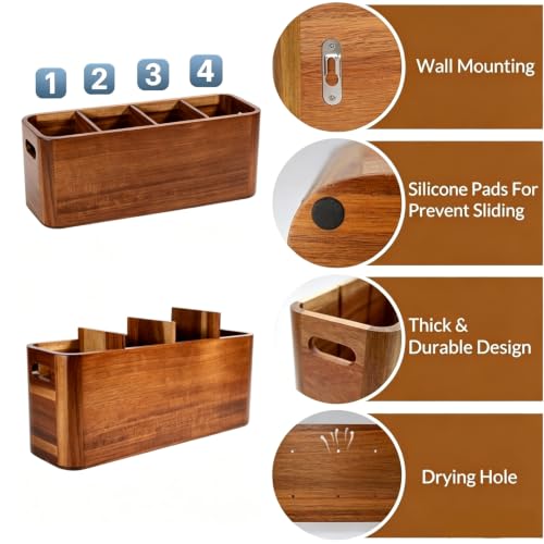 Wooden Kitchen Utensil Holder Organizer for Counter or Countertop (Acacia / 4 Compartment)