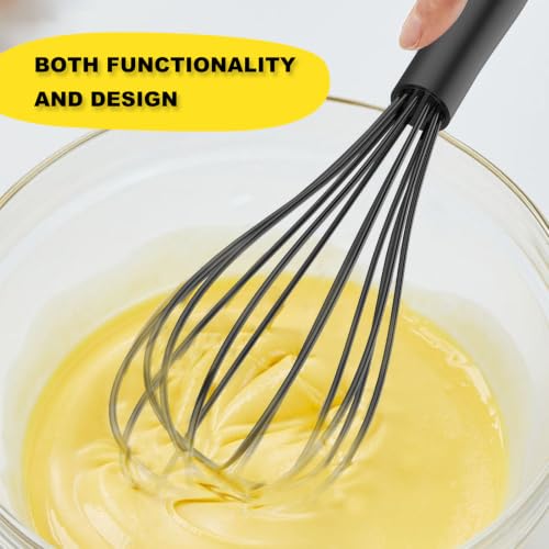 Silicone Whisk Set 8" 10" Kitchen Whisk Black (Black / 2-Pack)