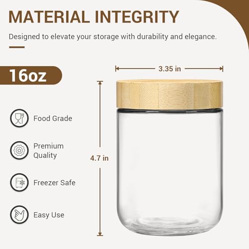 6 pack 16oz Glass jars with Airtight Lids (Natural-6-16oz)