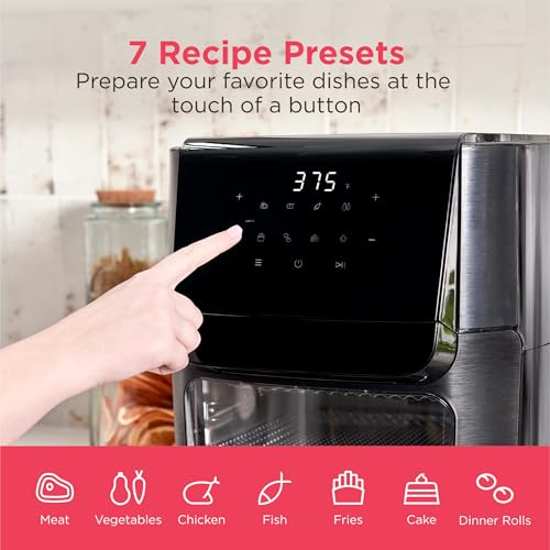 5-in-1 Air Fryer Combo Oven with Viewing Window, Large 12.6 QT Capacity, Digital Display, 5 Cooking Modes, 7 Recipe Presets, Automatic Shake Reminder, PFAS-Free Cooking Surfaces, Black (5-1 Air Fryer)