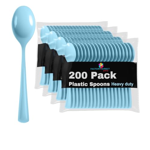Party Solids Disposable Light Blue Plastic Spoons 200 Pcs (Light Blue / Spoons)