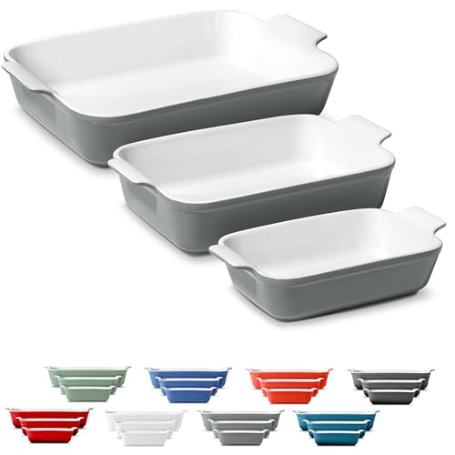 Stoneware Casserole Dish Bakeware Set of 3 (Modern Grey)