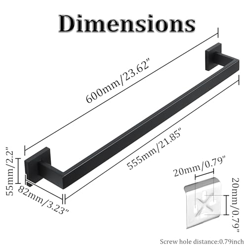 Towel Bar for Bathroom Wall Mounted 24 Inch (Single 24 Inch(Assemble) / Matte Black)