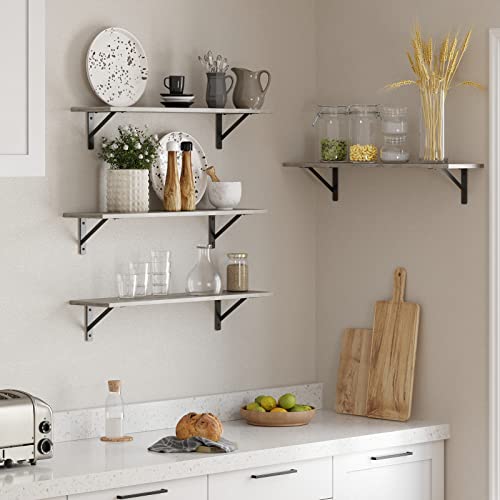 Wall Shelves 23.6" Long Floating Shelves with Metal Brackets (Grey Wash / 23.6 Inch)