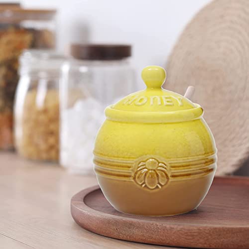 12oz Ceramic Honey Jar with Wooden Dipper Stick (Honey Jar-Yellow)