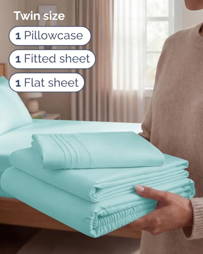 Twin Size 3 Piece Sheet Set (22 - Spa Blue / Twin)