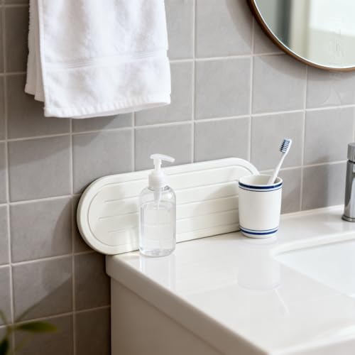 2PCS Water Absorbing Stone Drying Tray Mat for Bathroom Sink & Kitchen Counter Faucet Organizer Decor (2 Pack - Natural White / 10"x 3.8")