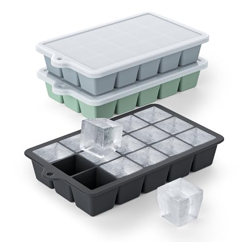 Silicone Ice Cube Tray 3 Pack (Black+Grey+Mint / Ice Cube Tray 3 Pack)