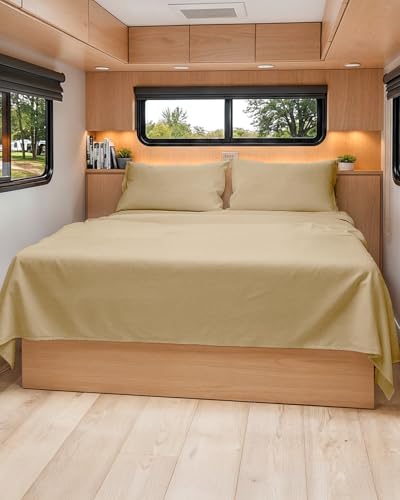 Short Queen Size 4 Piece Bed Sheet Set (37 - Heathered Tan / Short Queen)