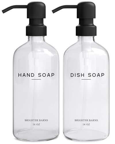 Clear Glass Hand and Dish Soap Dispenser Set by Brighter Barns (Clear Hd)