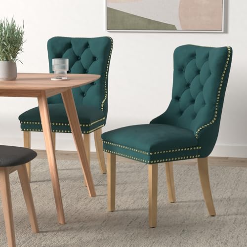 Green Velvet Dining Chairs Set of 4 (Natural Green)