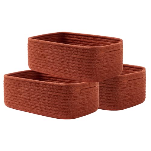 Small Woven Storage Basket for Organizing (Rust Red / 12"L x 8"W x 4.5"H)