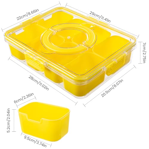 Divided Serving Tray with Lid and Handle (Yellow-1 Pack)
