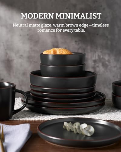 Mercury 24 Piece Dinnerware Set with Pasta Bowls (Matte Black / Service for 6 (Include Pasta Bowls))