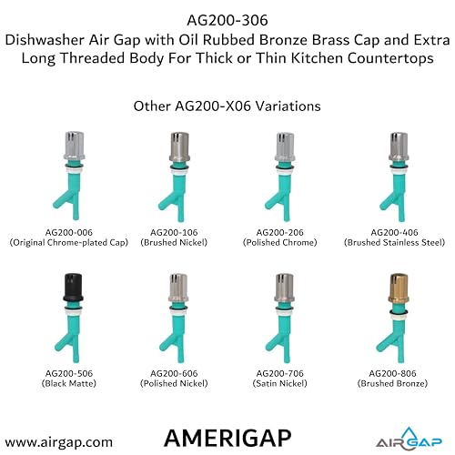 Dishwasher Air Gap with Skirted Oil Rubbed Bronze Brass Cap and Extra Long Threaded Body for Thick or Thin Kitchen Countertops (AG200-306)
