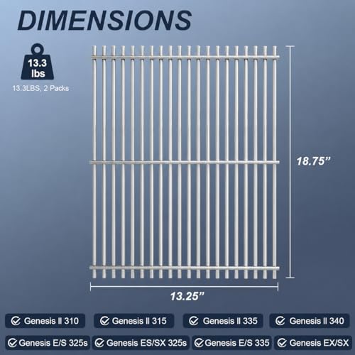 304 Stainless Steel Grill Grates for Weber Genesis II 300 (18.75" x 26.5" - 66095 Genesis II LX 300)