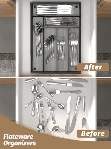 Mesh Silverware Tray for Drawers (Black / 11.3”*16")