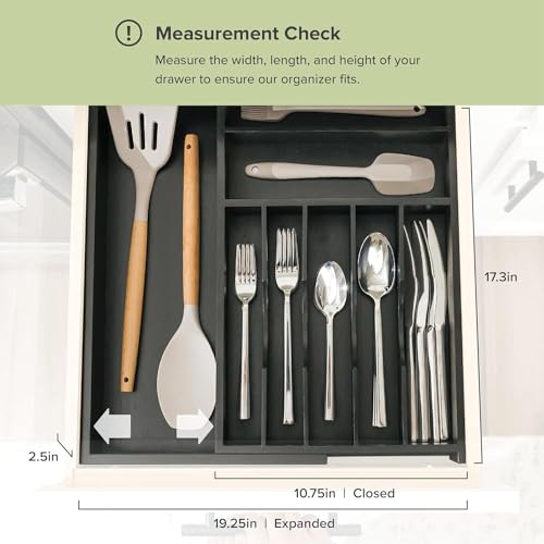 Silverware & Utensil Drawer Organizer (Black Bamboo / From 10.5" to 19" Wide)