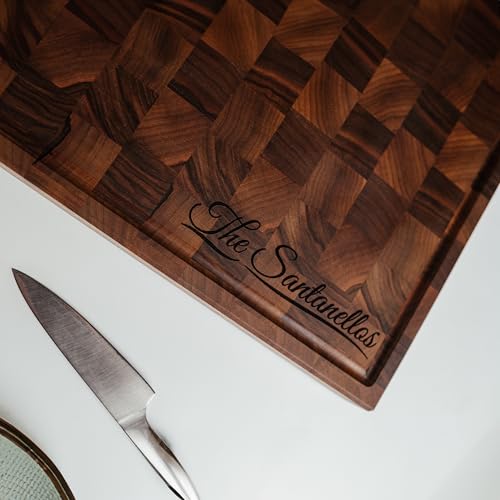 Handmade Personalized Walnut End Grain Cutting Board (14x9x2 Inches)