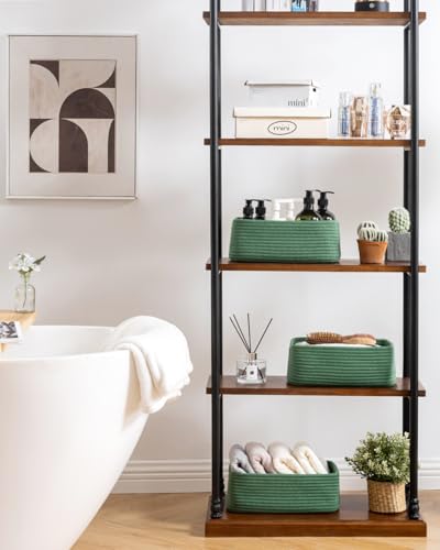 Small Woven Storage Basket for Organizing (Green / 12"L x 8"W x 4.5"H)