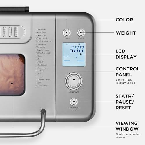 20-in-1 2LB Bread Maker Metal Bread Machine with Dual Heater-Silver (Sliver)