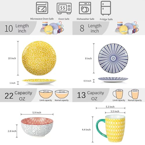 Ceramic Dinnerware Sets for 6 (Assorted Colors A / 24 Pieces)