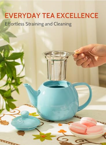 Teapot Porcelain Tea Pot with Stainless Steel Infuser (Turquoise / 27oz (with infuser))