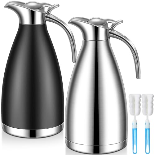 2 Pcs 68oz Thermal Coffee Carafe for Keeping Hot (Black, Silver)