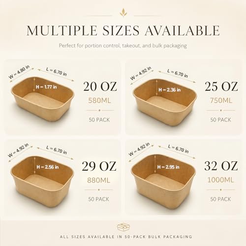 50 Pack 20 OZ Large Paper Bowls with Lids (20OZ-50PACK)