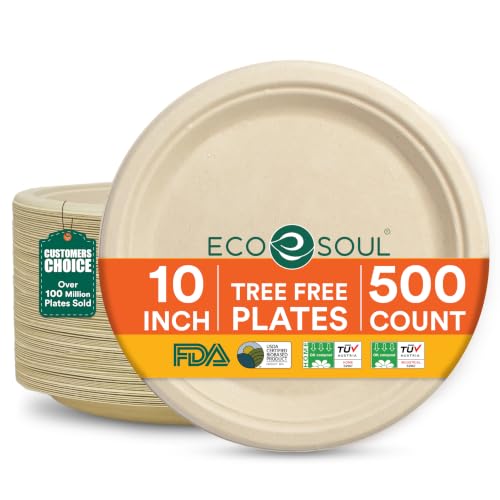 10 Inch Disposable Bagasse Paper Plates (10" [Natural])