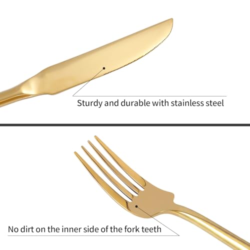 Gold Silverware Set 60 Pieces Hexagon Handle Service for 12 (Gold / 60 Pcs)